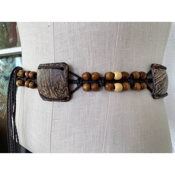 Vintage wood Bead Tie Hippy Boho Festival Belt - Picture 6 of 13